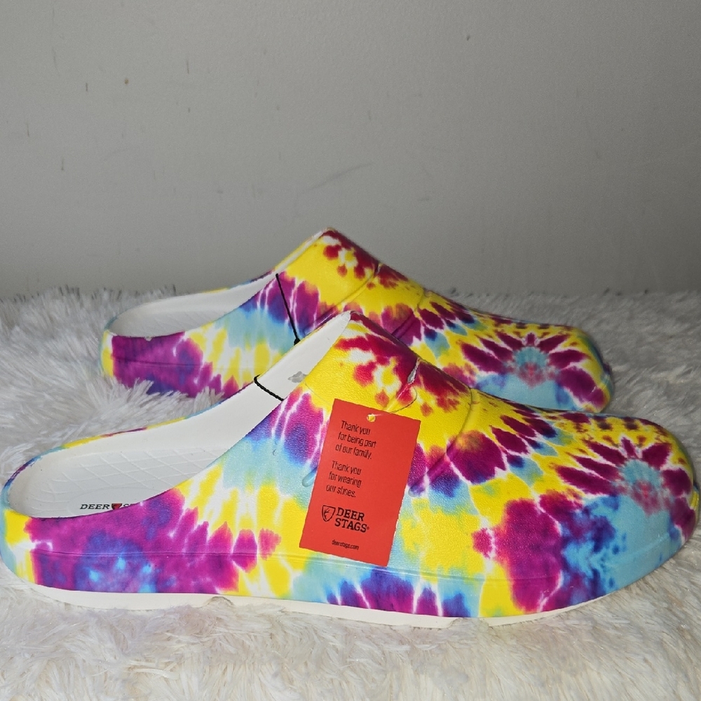 Deer Stags Vibrant Tie-Dye Slip-On Clogs Men Size US 13